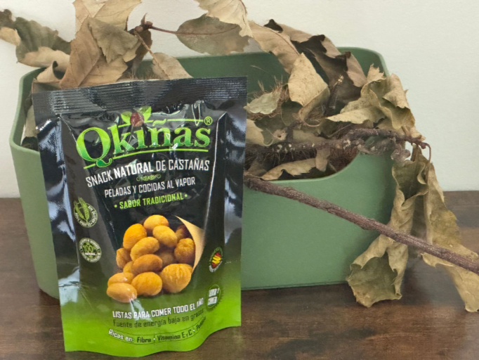 Okiñas, el snack natural de castañas de Castañas Quintelo, está elaborado con castañas peladas y cocidas al vapor